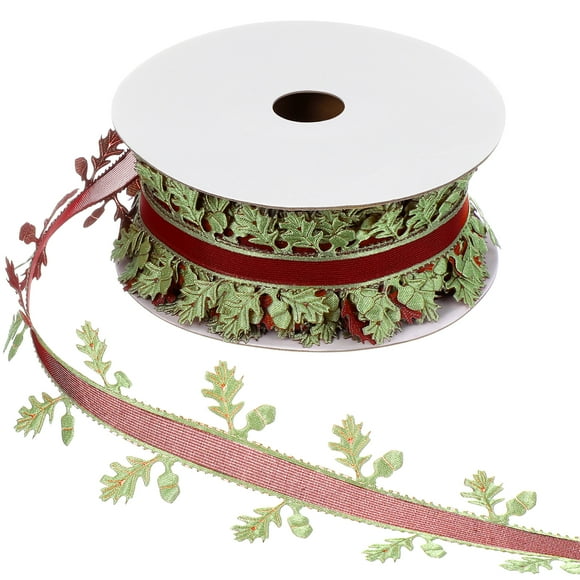 1 rollo 20m decoración de navidad cinta de cinta de cinta de hoja lateral de la hoja de malla central cintas de banda de estilo para árboles de navidad regalos de envasado (clarete)