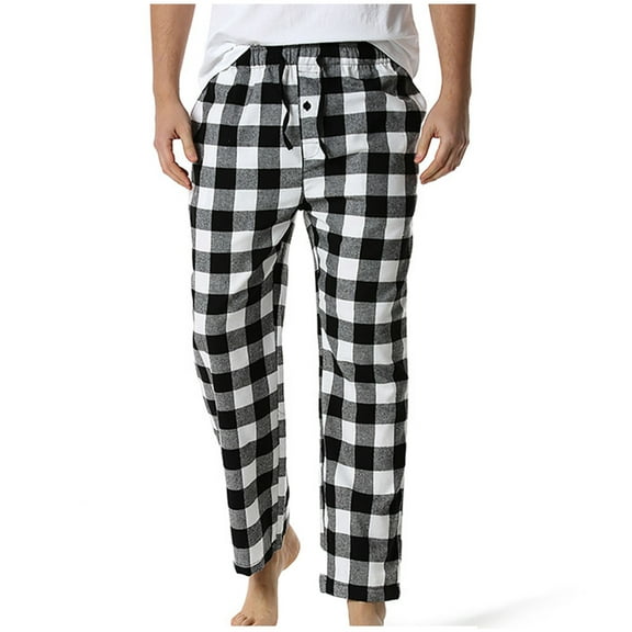 Men's Cotton Flannel Sleep Pants Buffalo Plaid Straight Leg Soft Micro Fleece Pajama Pants Casual Elastic Waist Drawstring Lounge Pants