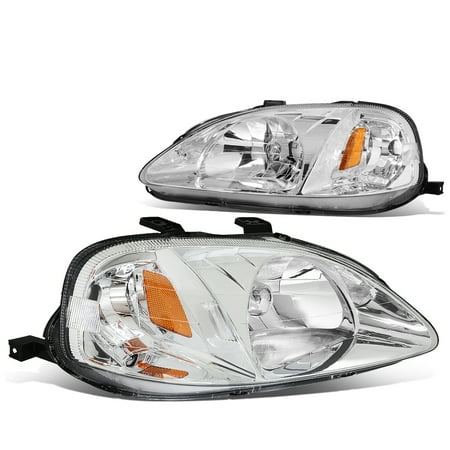 Honda Civic Corner Lights For 99-00 Honda Civic Replacement Headlight Lamp Kit With Amber Reflector (Chrome Housing) - EJ EK EM ()