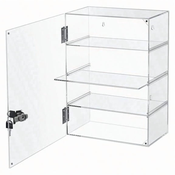 Acrylic Display Case With Lock Key 4 Tier Clear Display Case Locking Cabinet For Collectibles Figure Knife Rock Perfume Countertop Retail Showcase Display Box Wall Mount With Shelves 11.8x5.9x15.7 In