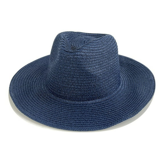 Xfvqtps Straw Hat for Mens and Womens Sun Protection Shade Large Brim Solid Color Lightweight Breathable Outdoor Beach Summer Sun Hat Navy