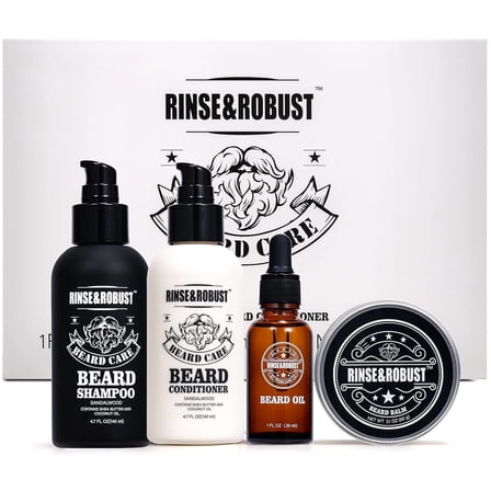 Beard Wash & Conditioner Set Valentine's Day - Beard Grooming Care Kits for Men Fathers Day with Beard Shampoo, Beard Conditioner, Beard Oil, Beard Balm