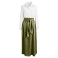 thumbnail image 5 of RFQWOVSR Women's Color Block V Neck Blouse Belted A Line Flowy Midi Skirt 2 Piece Set Boho Casual Summer Dress Outfit XL, 5 of 5