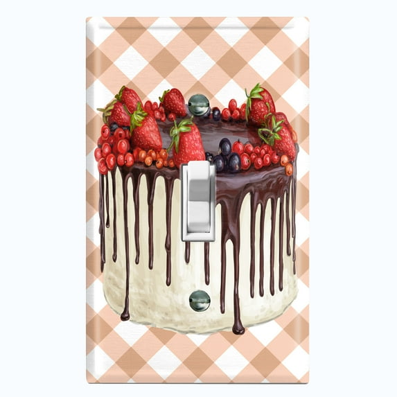 Metal Light Switch Wall Plate Outlet Cover (Vanilla Chocolate Berry Fruit Cake - Single Toggle)