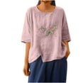 thumbnail image 3 of Jsaierl 3/4 Sleeve Cotton Linen Womens Tops Summer Crew Neck Shirts Dressy Solid Petite Blouses Flowy Elegant Tunic Top M-3XL, 3 of 9