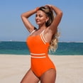 thumbnail image 7 of One Piece Swimsuit Women Tummy Control Modest Slim Color Block Bathing Suits High Cut Full Coverage Swimwear Saffron M, 7 of 7