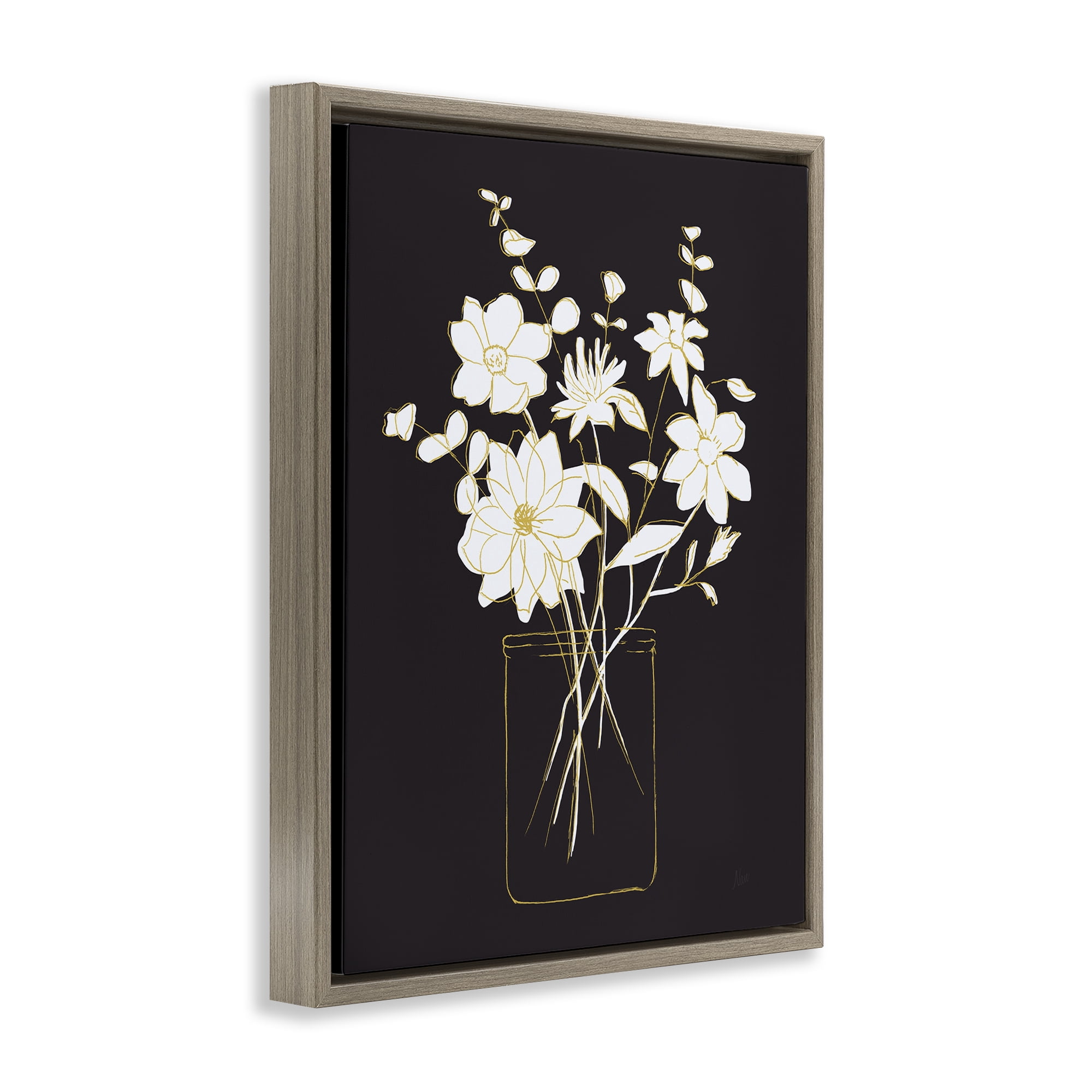Stupell Industries Classy Jar of Flowers Botanical & Floral Painting Brown Floater Framed Art Print Wall Art, 25 x 31