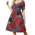 thumbnail image 2 of Vestido de manga corta con peonías y reyezuelos, vestido de cumpleaños, vestido de fiesta, noche, elegante, de lujo, celebridad., 2 of 8