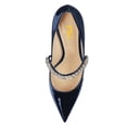 thumbnail image 3 of FSJ Women Classic Rhinestone Flared Low Heel One Strap Pumps Pointed Closed Toe Slip On Comfortable Office Wedding Dance Dress Shoes Size 8 Dark Blue, 3 of 4