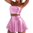 thumbnail image 2 of Women's Two Piece Set Metallic Skirt And Crop Top Sleeveless Tube Top Mini Flared Skater Skirt Shiny Liquid Outfit For Rave Party Clubwear Festival Dance Performance, 2 of 7