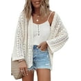 thumbnail image 3 of Womens Cardigan Sweater Stylish Hollow Out Knit Drop Shoulder Cardigan Solid Casual Casual Sweater Creamy White XL, 3 of 7