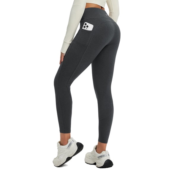 BALEAF Womens Petite Warm Thermal Winter Leggings 25" Fleece Lined with Pockets High Waisted Snow Pants Heather Black L