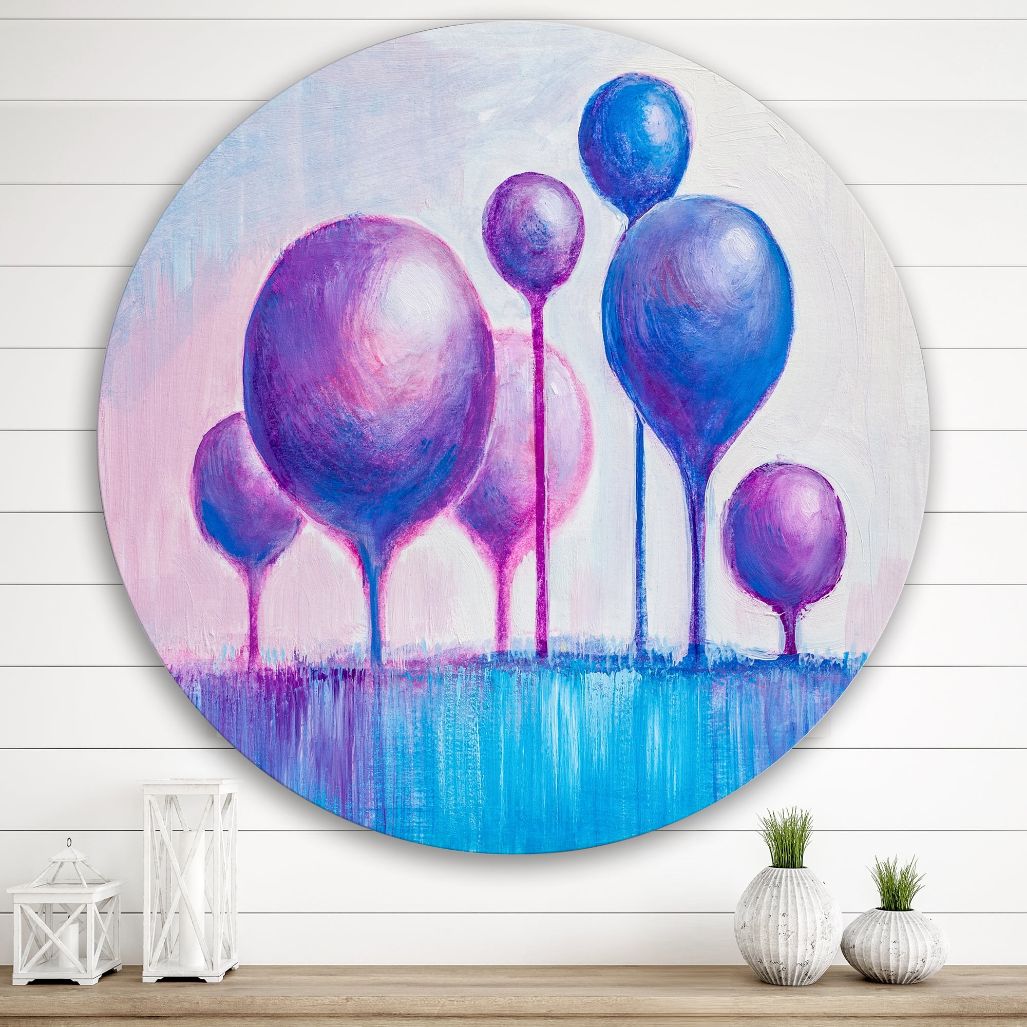 Designart 'Ornamental Colourful Trees I' Modern Circle Metal Wall Art 36x36 - Disc of 36