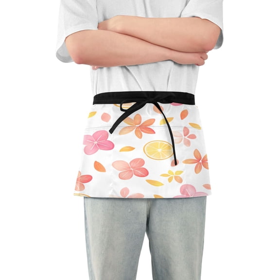 Yayeee Waist Apron with Pockets for Cooking Waterproof Half Server Aprons, White Floral Orange