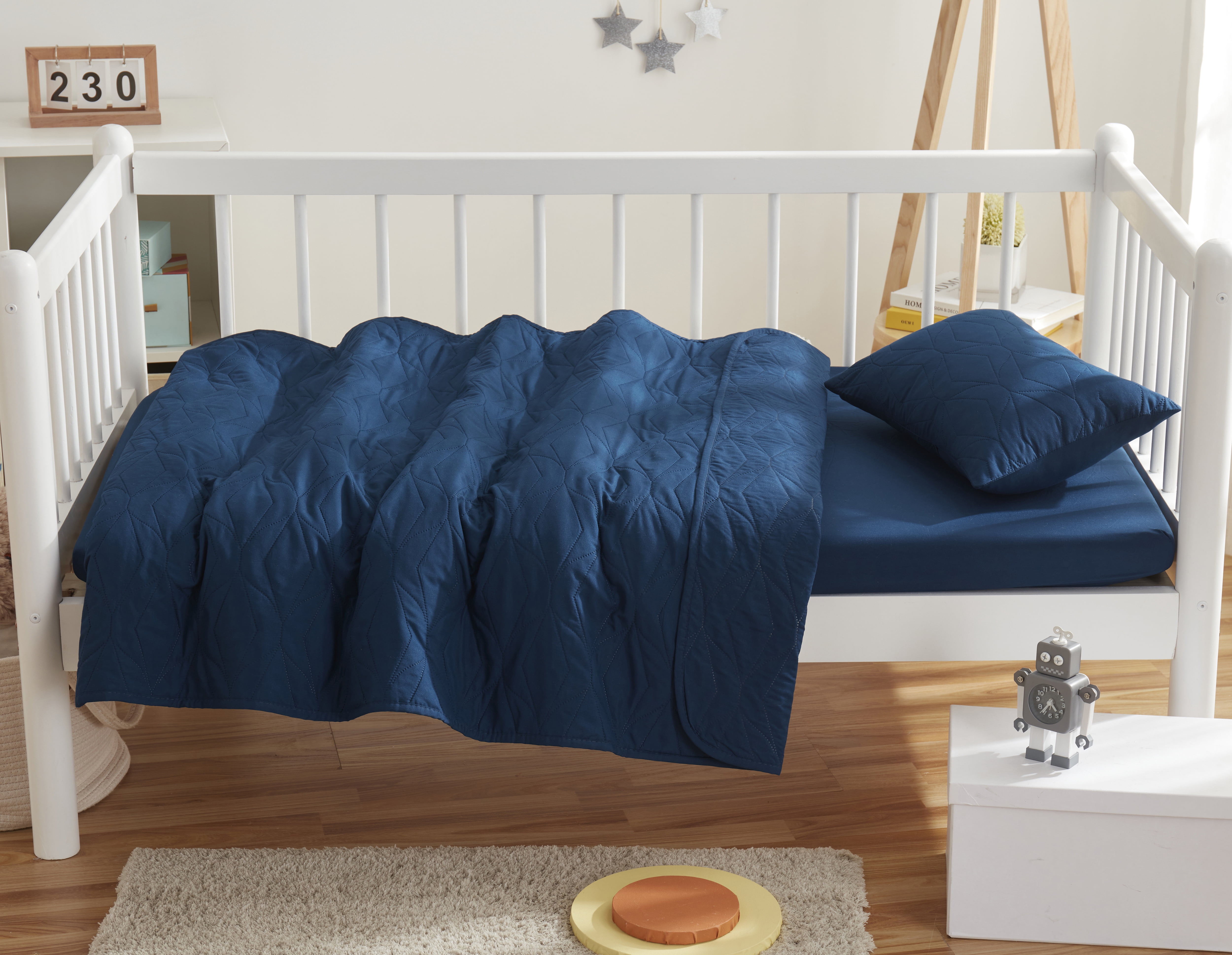 Clara Clark Kids Quilt Set (3pc) Ellipse Weave, Navy