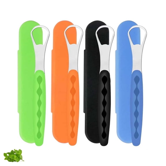 Tongue Scraper for Adults 4 Pack Stainless Steel Limpiador de Lengua Raspador with Travel Case