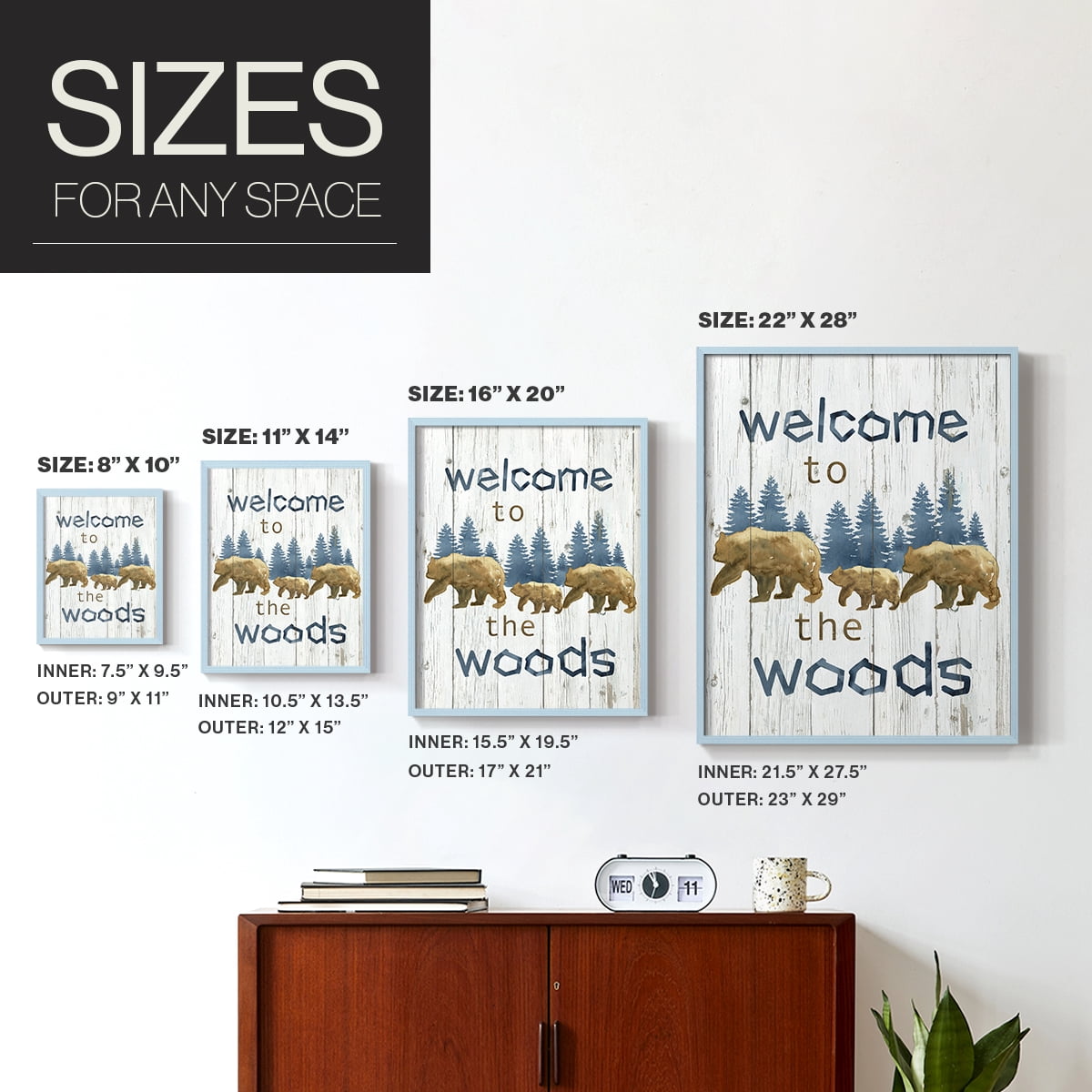 Welcome to the Woods Framed Print in Blue Solid Wood 11 x 14 Framed Print