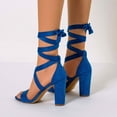 thumbnail image 6 of Anuirheih Women's Fashion Open Toe Sandals Solid Color Casual Comfortable High-heel Chunky Heel Lace-up Sandals Sandals Women Clearance(Blue), 6 of 6