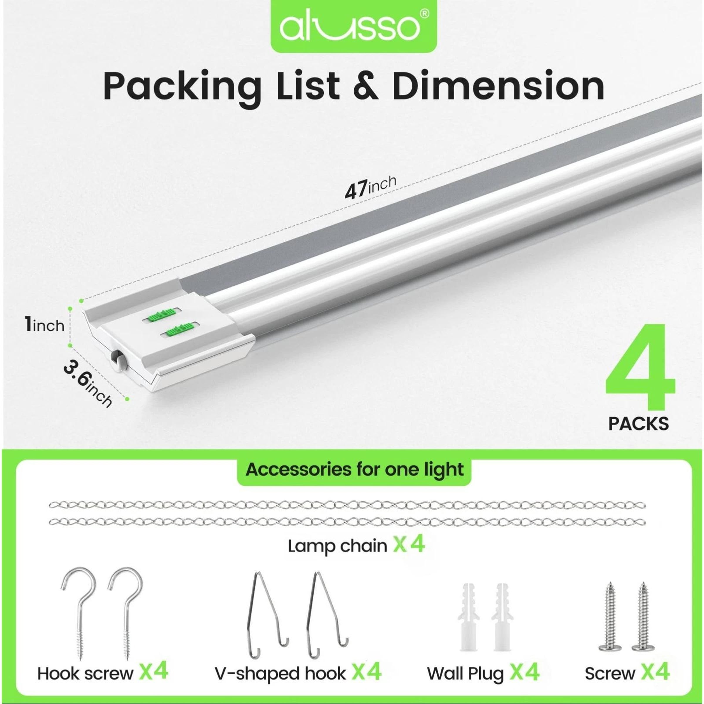4 Pack 4FT LED Shop Light 3CCT 5000lm Linkable Fixture Ceiling Lights for Garage