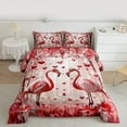 thumbnail image 2 of Feelyou 3D Couple Flamingo Queen Comforter Set, Romantic Love Heart Pink Bedding Sets, Valentine's Day Rose Reversible Bedding Comforter Set, Super Cozy Room Decor, 3pcs, 2 of 8
