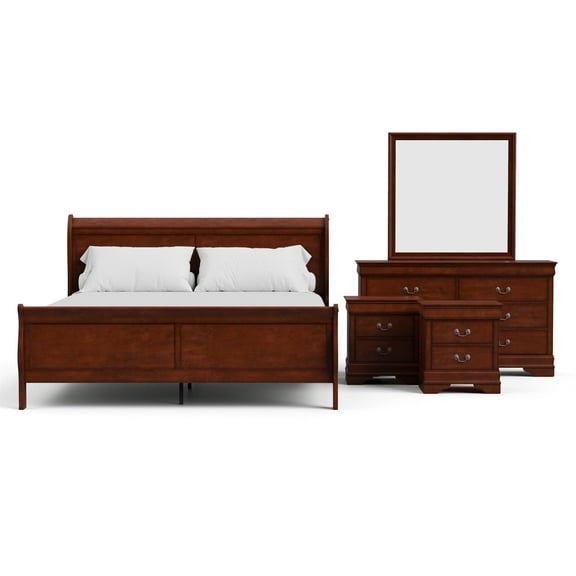 Furniture of America Arabella Wood 5-Piece King Bedroom Set in Cherry