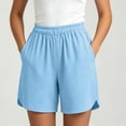 thumbnail image 2 of Women's Solid Color Elastic Waist Shorts With Pockets, Polyester Casual Athletic Fit, Comfortable Stretchy Fabric, Everyday Summer Beach Outdoor Activewear, Womens | VerBelle,Light Blue S, 2 of 8