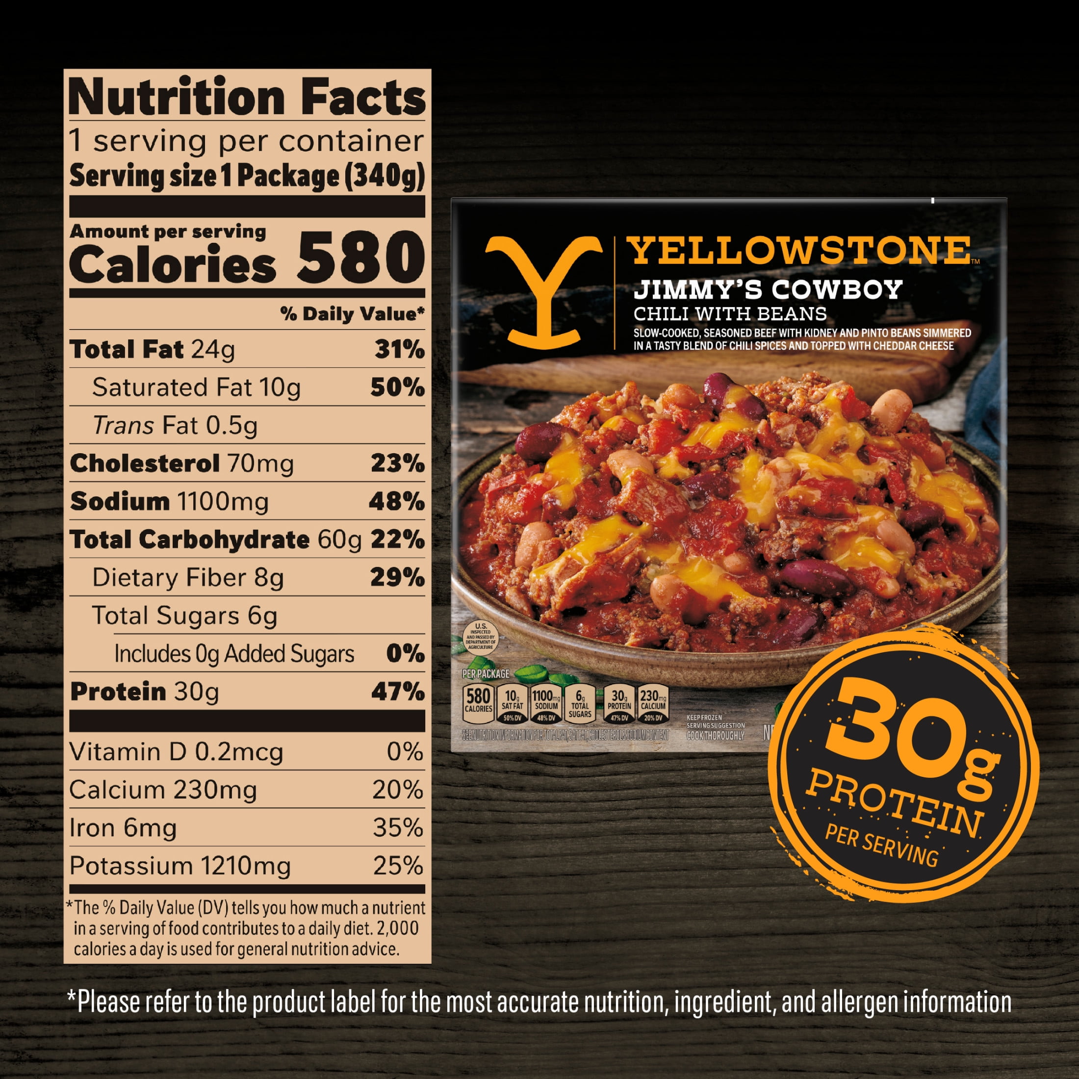Yellowstone Beef Chili with Beans Frozen Meals for One, Microwave Meal Protein Dinner, 12 oz (Frozen)
