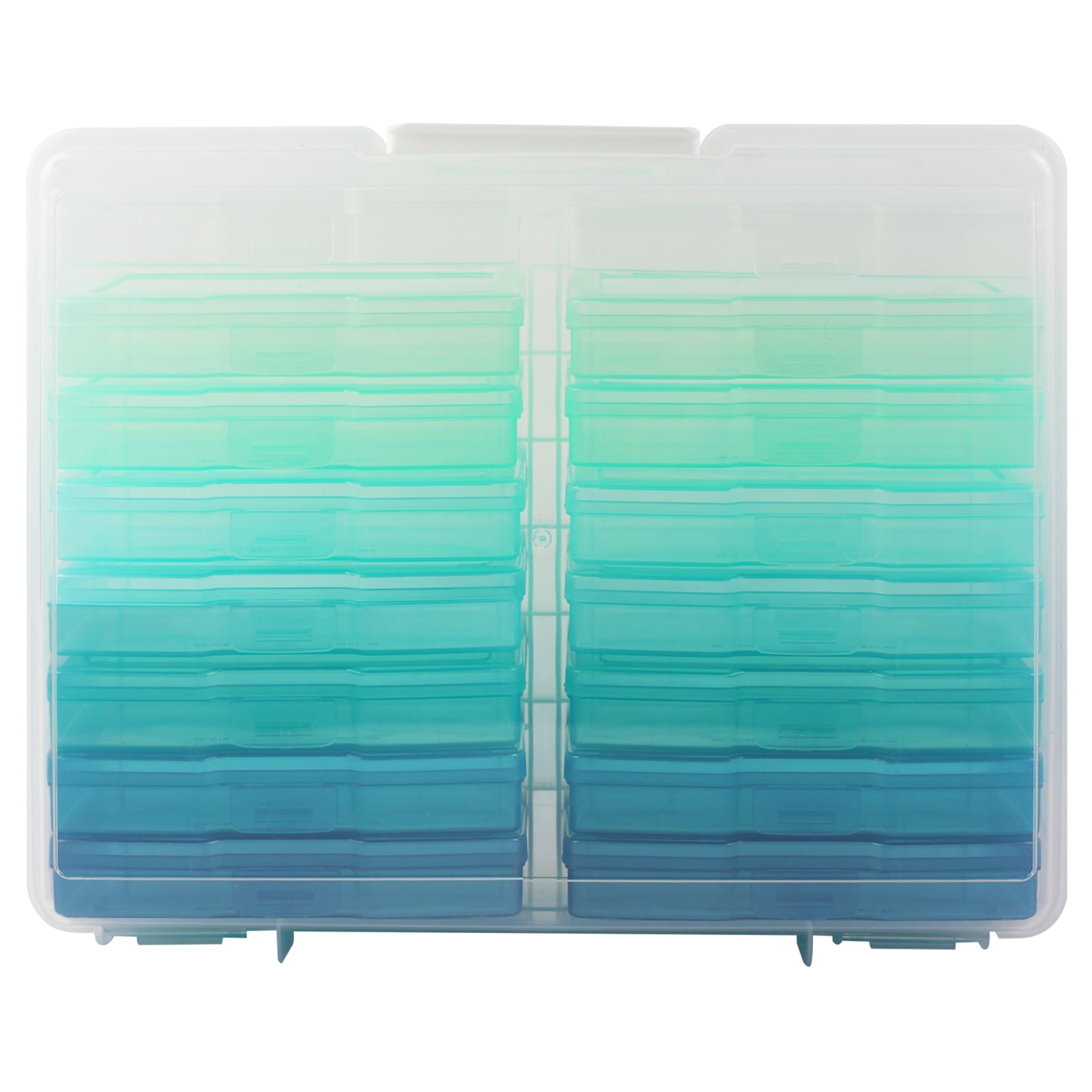 Simply Tidy Blue Ombre Photo & Craft Keepers - Storage Box with 16 Inner Cases, Holds 4" x 6" Photos, Organizes Beads, Glitter, Dice & More, 8 Pack