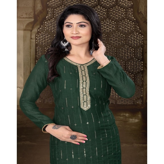 PF THE FASHION TRENDZ Women's Yoke Design Embroidered Round Neck Kurta , Green, Traditional Ethnic Wear (in, Alpha, XS, Regular, Green)