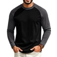 thumbnail image 2 of Domuza Mens Long Sleeve T-Shirt Crew Neck Moisture Wicking Basic Tee Color Block Raglan Tshirts for Daily Wear Black S, 2 of 4