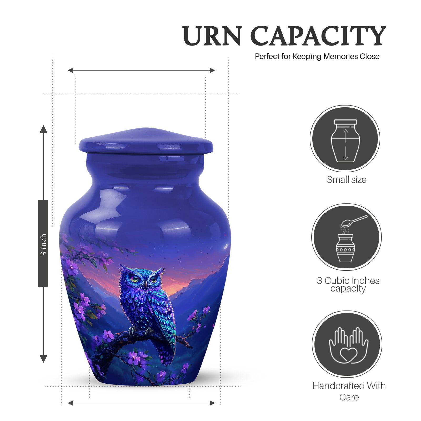 KARYLIZ Owl Urns for Human Ashes - Purple Cremation Urn for Women Mom - Funeral Urn for Adult Ashes Dad - Purple Flower Urns for Adult Female