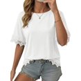 thumbnail image 2 of Women'S Summer Tops Oversized Short Sleeve Shirts Casual Loose Lace Patchwork T-Shirt Outfits White L, 2 of 6