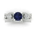 thumbnail image 2 of Clara Pucci 14K White Gold Round Cut 1Ct Simulated Blue Sapphire Engagement Ring + Matching Band - Luxury Box Included, 2 of 7