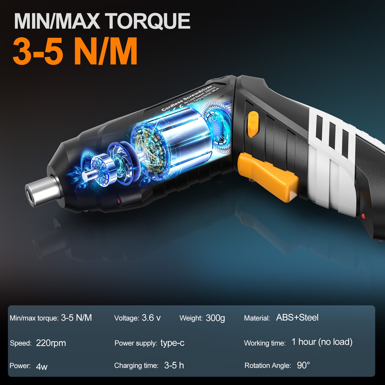 Teanyotink 4 Watts, 3.6 Volts Cordless Power Screwdriver, 1300 mAh, 220 RPM 47-Piece Set