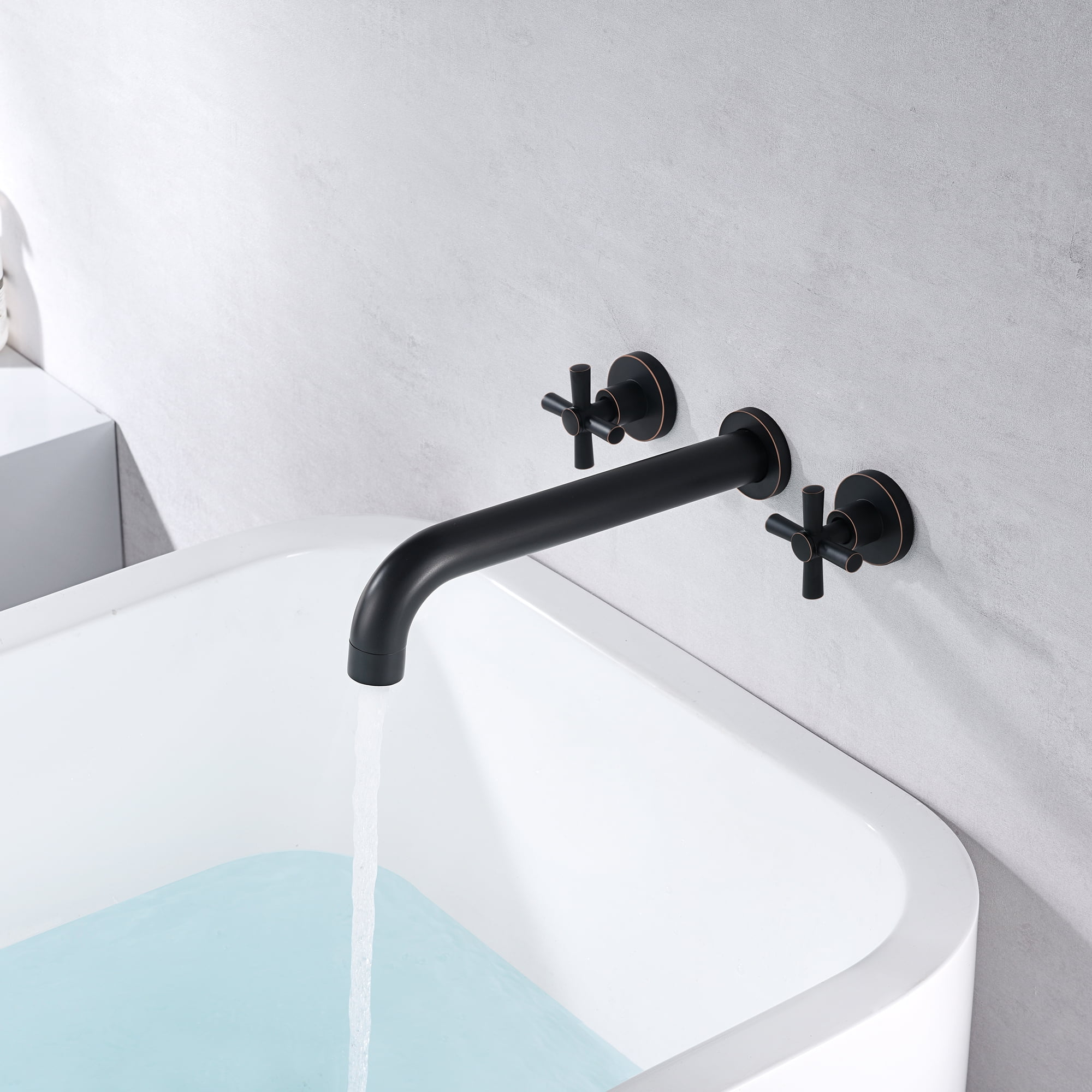 SUMERAIN Wall Mount Tub Filler Oil Rubbed Bronze High Flow Bathtub Faucet Long Spout with Rough in Valve, Two Cross Handles