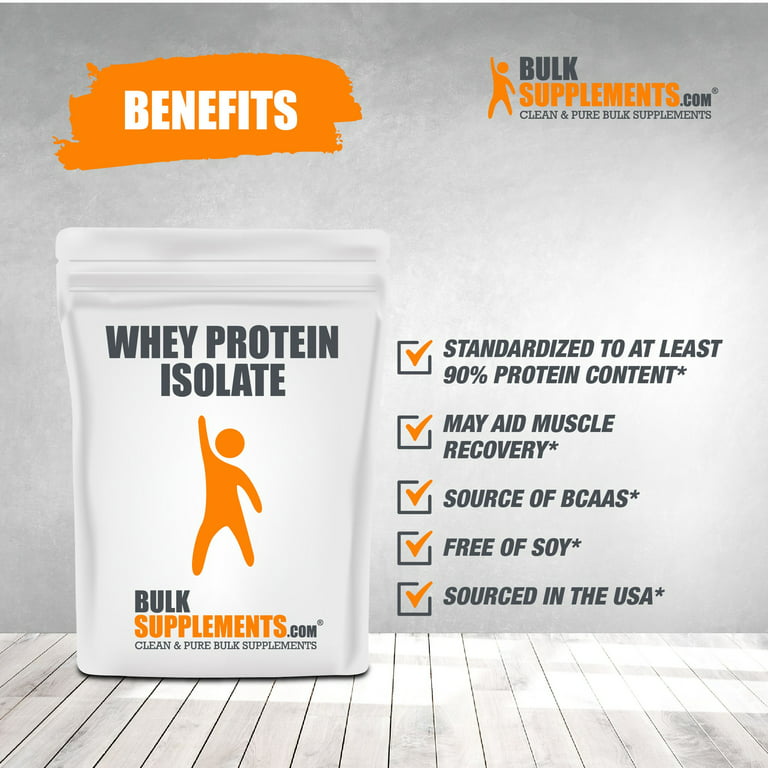 BulkSupplements.com Whey Protein Isolate Powder - Protein Supplement -  Protein Powder Unflavored - 90% (1 Kilogram - 2.2 lbs - 33 Servings)