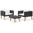 thumbnail image 2 of vidaXL 3 Piece Garden Lounge Set with Cushions Poly Rattan Black, 2 of 5