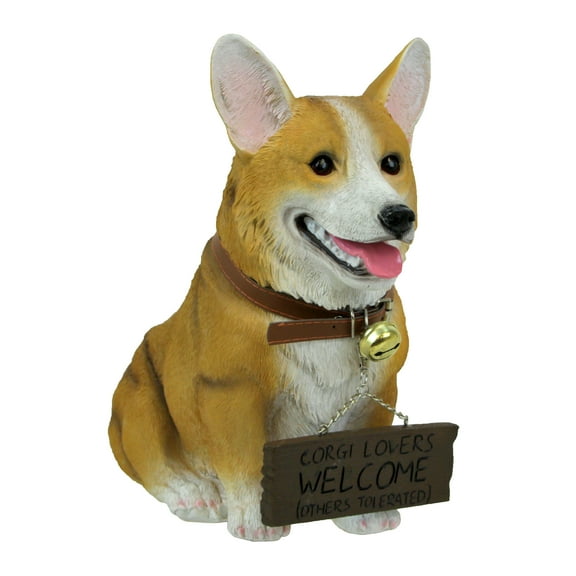 DWK Corporation Jasper the Welsh Corgi Dog Realistic Lifelike Statue with Reversible Sign