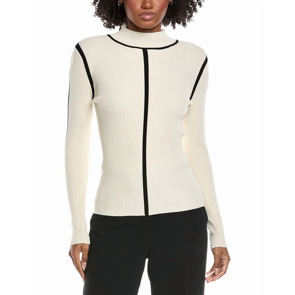 Elie Tahari womens Mock Neck Novelty Contrast Sweater, m, White