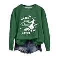 thumbnail image 2 of YVNAURA Women's Spooky Season Witch Sweatshirt I Can Drive A Stick Funny Sarcastic Pullover Crewneck Long Sleeve Broomstick Joke Casual Fall Halloween Top 1 Pack, Green,S, 2 of 4