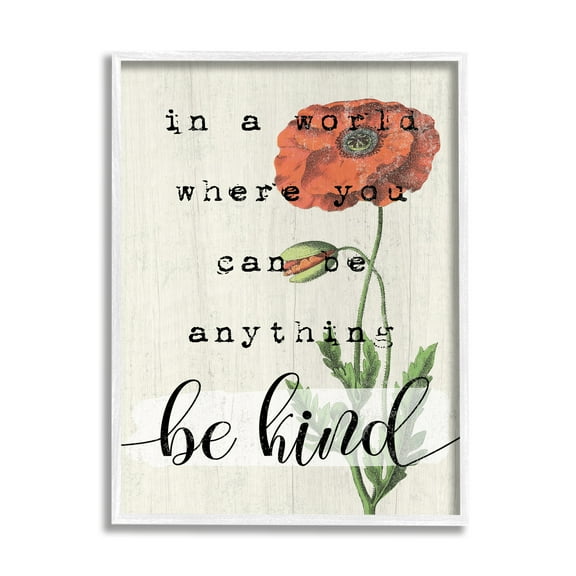 Stupell Industries Be Kind Phrase Motivational Attitude with Red Poppy Graphic Art White Framed Art Print Wall Art, 11x14, by Daphne Polselli