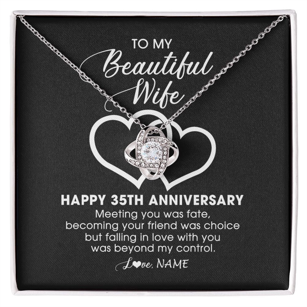 35th Wedding Anniversary Wife Necklace, White Love Knot Necklace