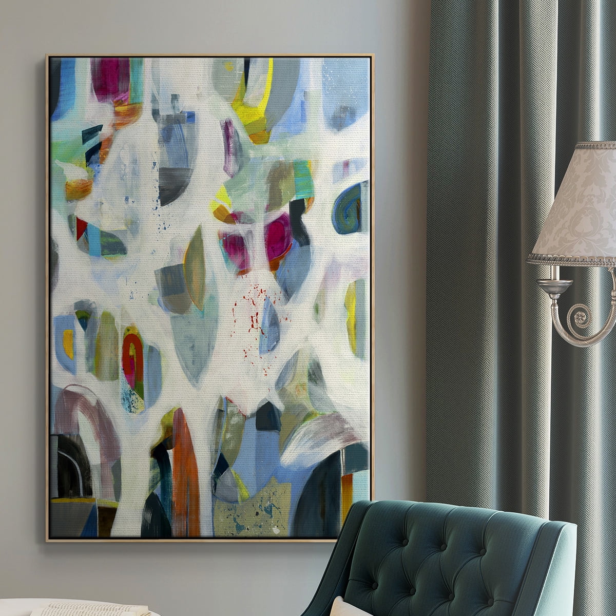 Interaction Framed Premium Gallery Wrapped Canvas - Ready to Hang - 25 x 37 - Natural Wood Floating Frame