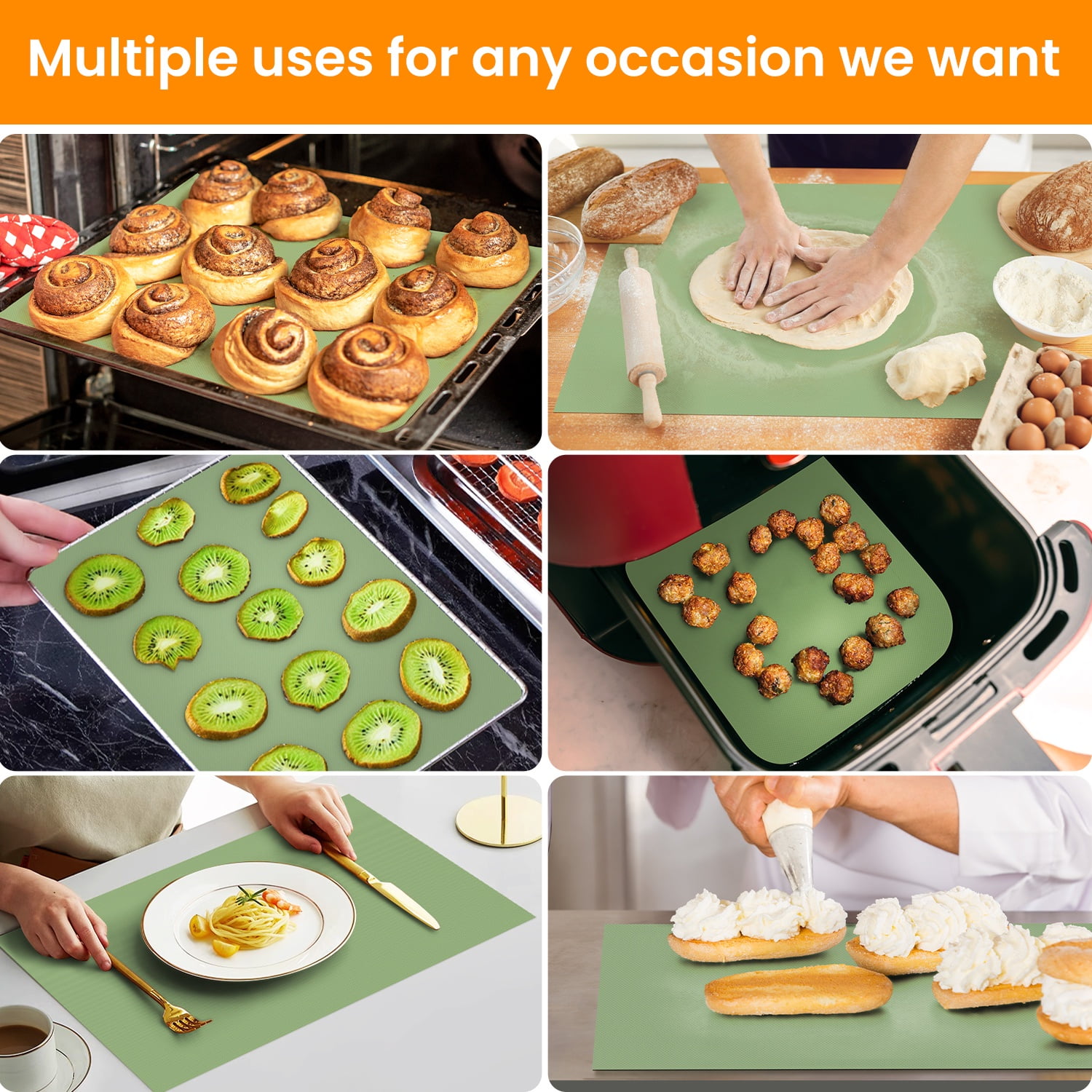 Silicone Baking Mat Roll - Non Stick, Heat Resistant Pastry Mat for Macarons, Bread, Cookies | Kitchen Countertop Protector | Dough Rolling Mat Gray