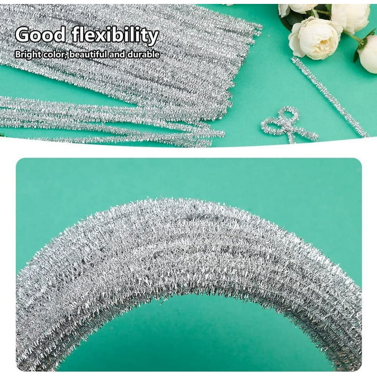 Glitter Pipe Cleaners - Pack of 100 Silver