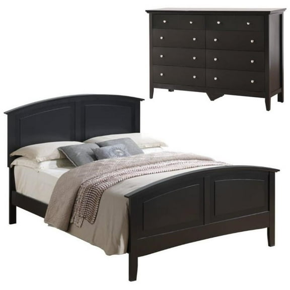 Home Square 2-Piece Set with Full Panel Bed and 8-Drawer Dresser in Black