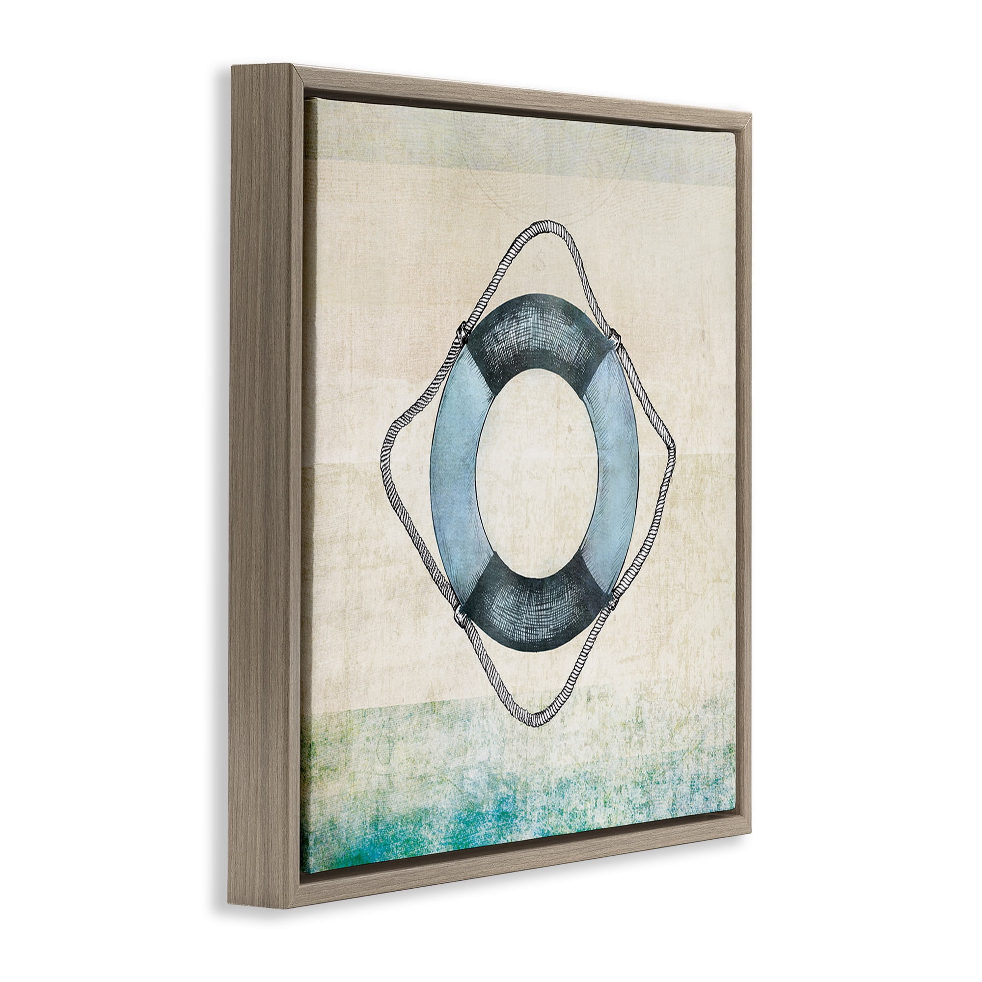 Stupell Industries Rustic Maritime Life Ring Nautical & Beach Painting Brown Floater Framed Canvas Art Print Wall Art, 18 x 18
