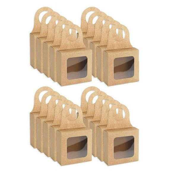 50Pcs Kraft Paper Wine Bottle Box with Window Foldable Wine Candy Boxes for Christmas Wedding Wine Accessory Sets
