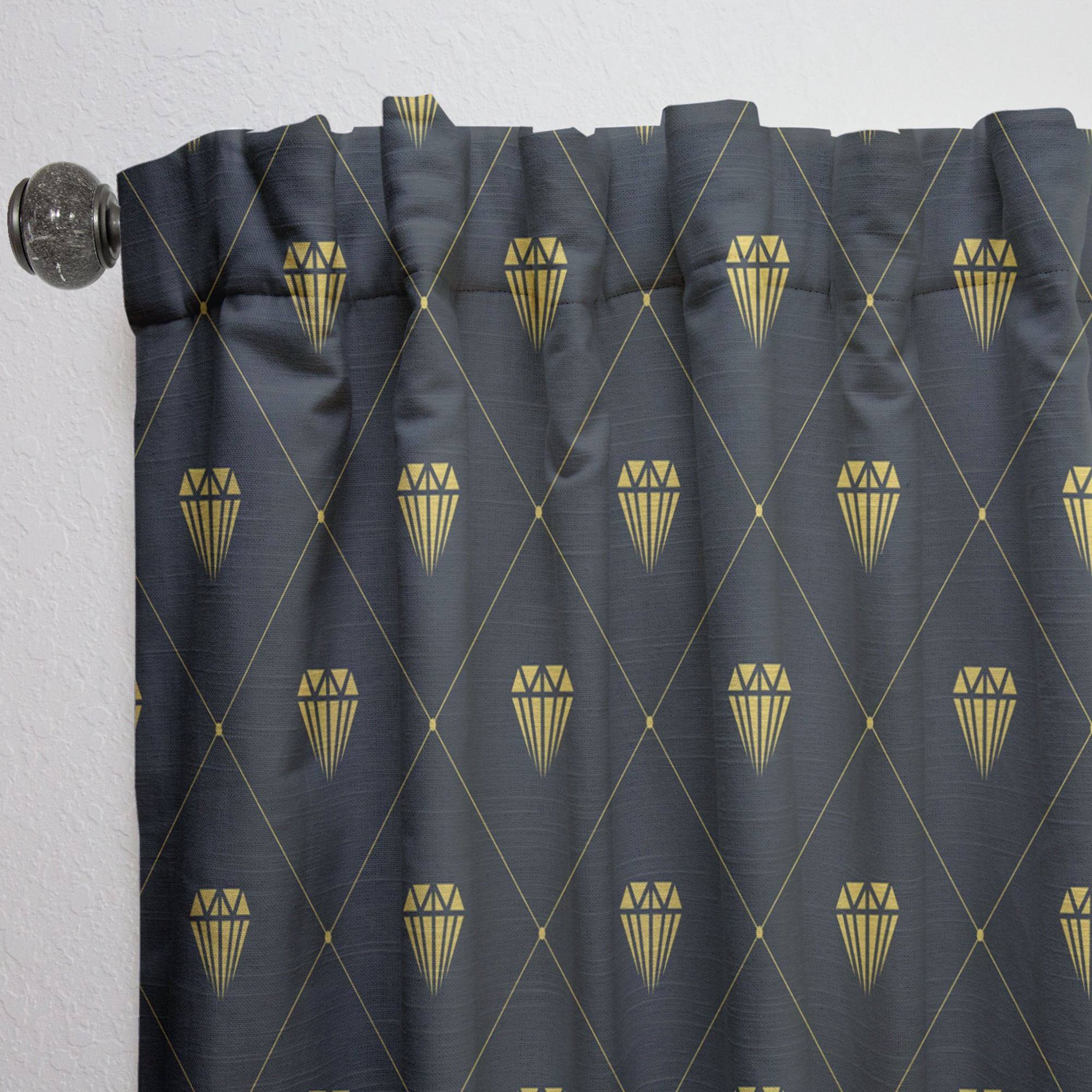 Designart 'Golden Heart Diamond Design' Mid-Century Modern Curtain Panel