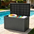 thumbnail image 7 of KAMEROUT 230 Gallon Resin Deck Box, Package Delivery Box with Lockable Lid, Waterproof Outdoor Storage Box For Garden Tools, Patio Cushions, Black, 7 of 7